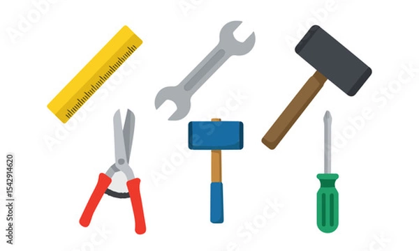 Fototapeta Assorted Basic Construction and Gardening Hand Tools. A small assortment of basic construction, gardening, and repair tools.