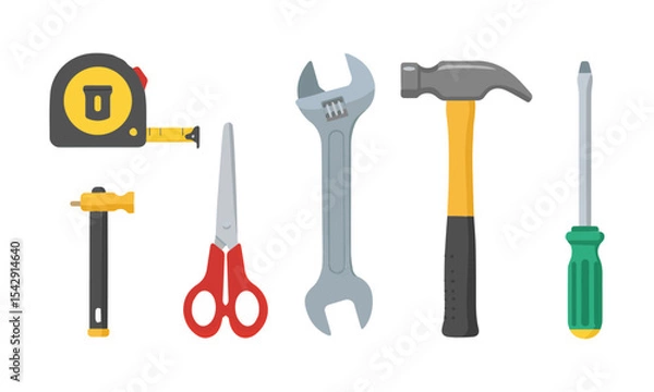 Fototapeta Standard Set of Home Repair and DIY Hand Tools. A neat row of common hand tools for home repair and DIY.