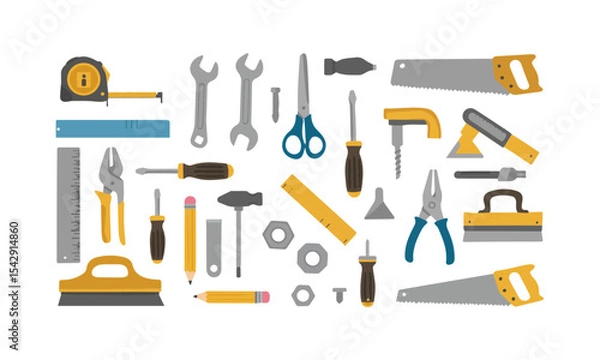 Fototapeta Extensive Collection of Home Improvement and Construction Tools. A large collection of various construction and home improvement tools.