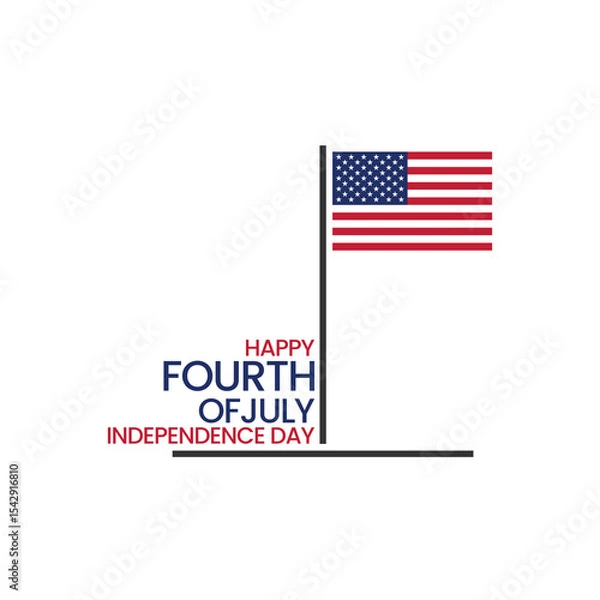 Fototapeta Happy Fourth of July text typography with USA Flag icon, American Independence Day Greetings Background Design.