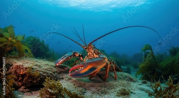 Obraz Underwater Lobster Posing on Ocean Floor Sand