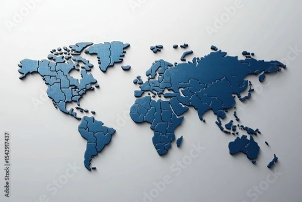 Fototapeta Puzzle world map visual, blue tone, flat design on neutral background
