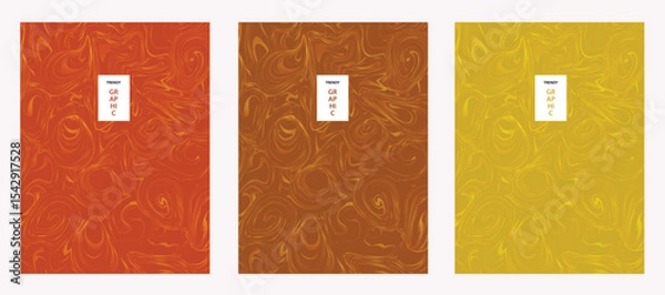 Obraz Set of luxury patterns with golden swirls, bright  yellow orange brown abstract liquid dynamic gradient waves background. Fluid marble texture. Modern cover design with copy space for text.
