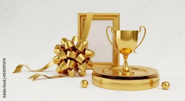 Obraz Golden Trophy Frame with Ribbon Gift Decoration
