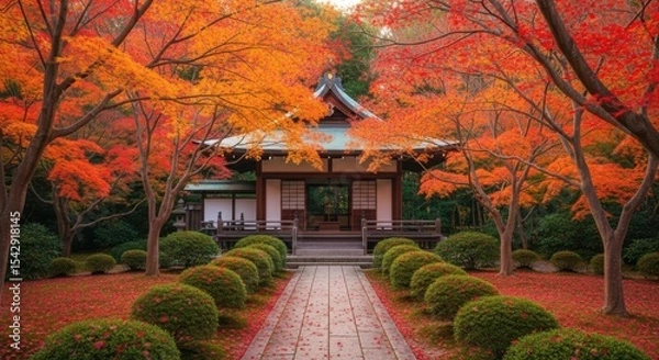 Obraz A Tranquil Autumn Scene in a Japanese Garden