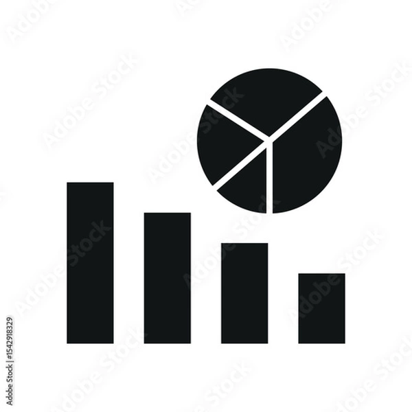 Fototapeta Pie chart in solid black design creates a strong and simple report icon.