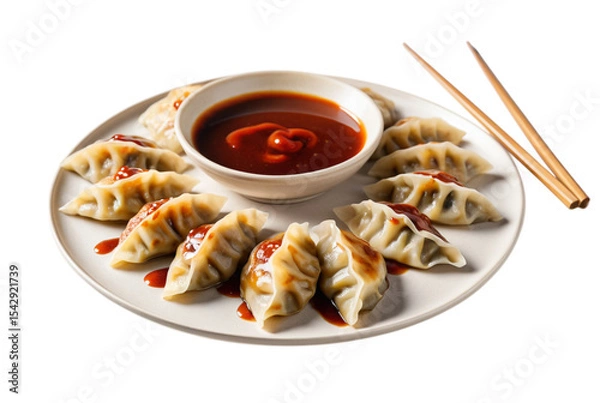 Obraz Pan fried gyoza dumplings with sauce step-by-step