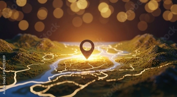 Obraz Location on map with glowing light effect