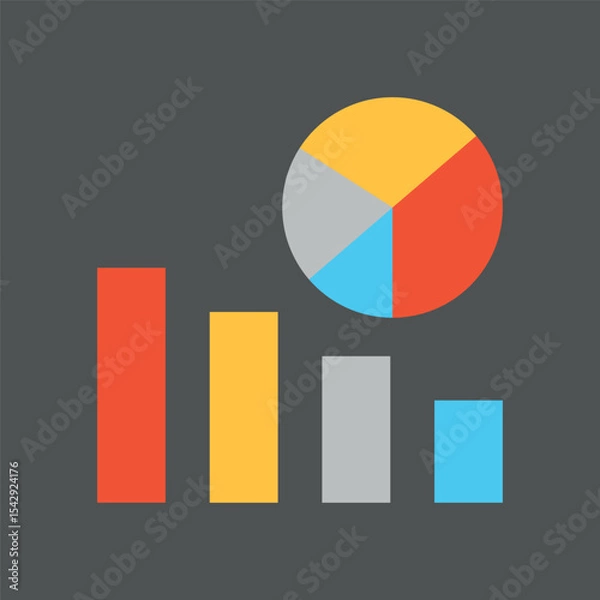 Fototapeta Pie chart in vibrant segments builds a bright and modern visualization icon.