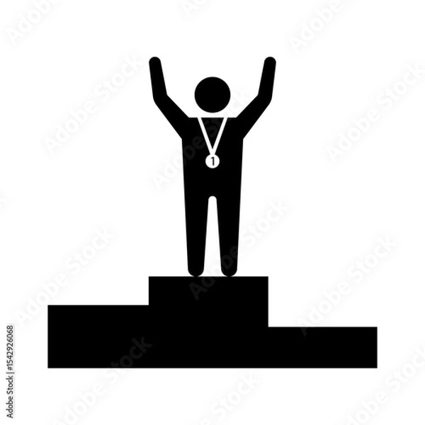 Fototapeta Set of stick figures, athletes awards podium on a white background, flat vector illustration.