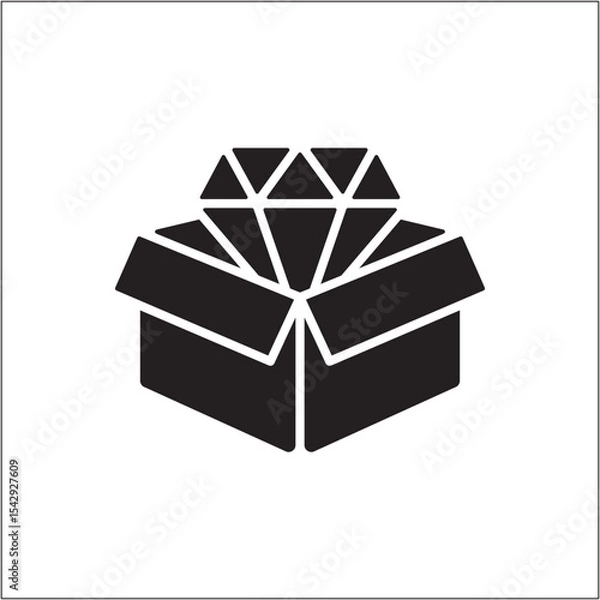 Fototapeta Diamon inside opened box icon. Reward and achievement icon. Icon symbol of win, victory, achievement, reward, prize. Vector illustration