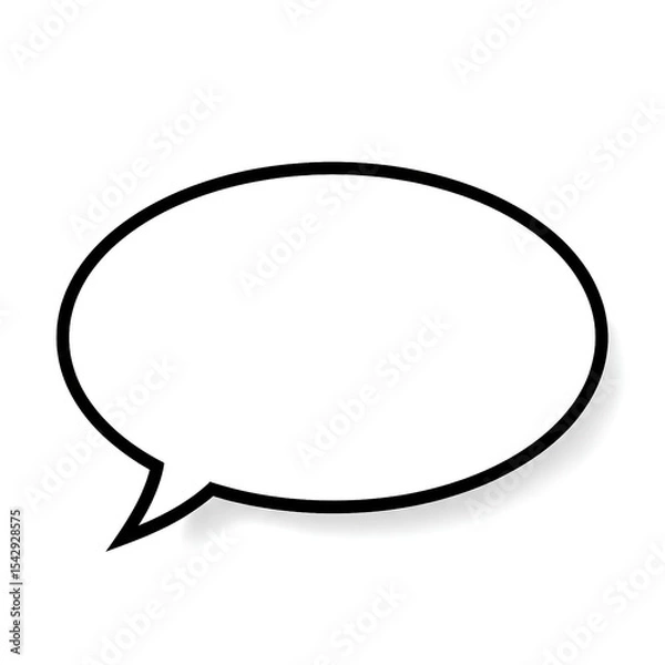 Fototapeta Empty white oval shaped speech bubble with black outline icon isolated on white background