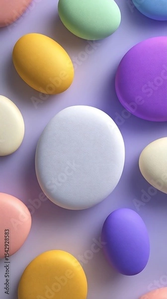 Fototapeta Minimalist abstract background, 3D soft blobs floating on pastel gradient, modern and playful design