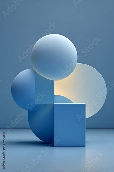 Fototapeta Minimalistic 3D illustration of interlocking geometric shapes, arranged in a harmonious abstract composition. clean matte surfaces, soft ambient lighting, subtle shadows.