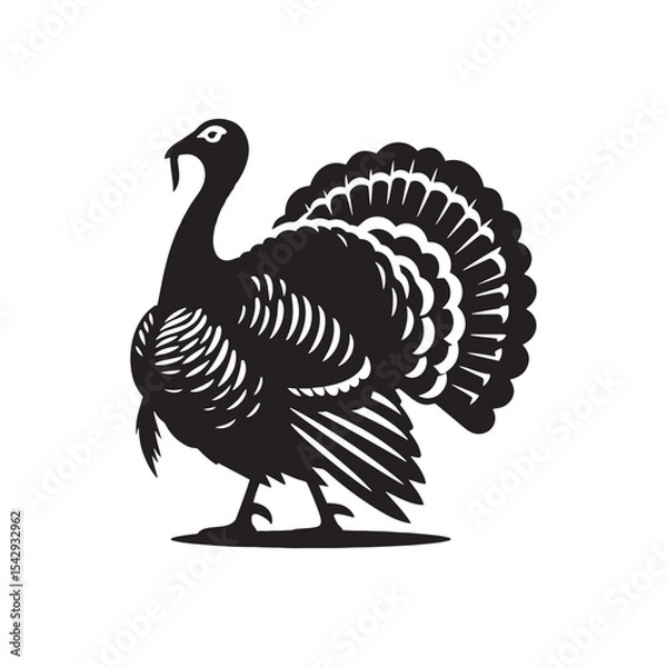 Fototapeta Rustic Wild Turkey Vector Silhouette Illustration – Striking Forest Bird in Profile with Distinct Feathers, Ideal for Wildlife Prints, Farm Logos, Country Artwork, and Outdoor Branding
