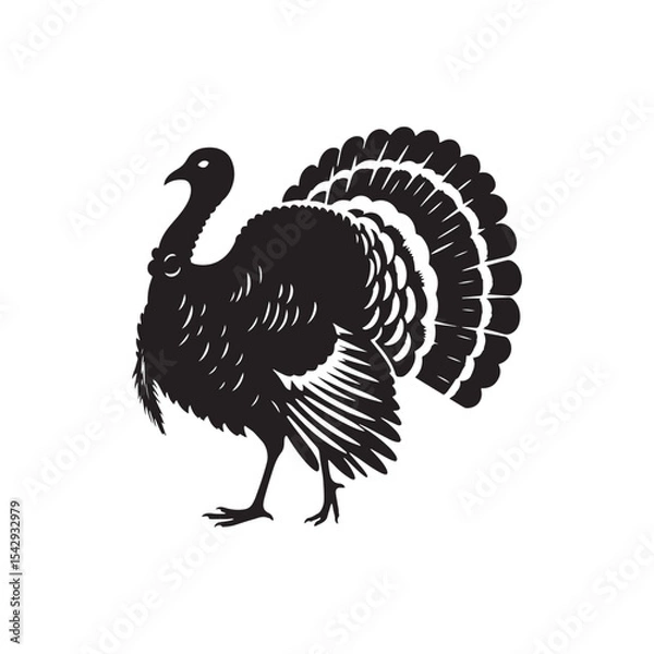Fototapeta Rustic Wild Turkey Vector Silhouette Illustration – Striking Forest Bird in Profile with Distinct Feathers, Ideal for Wildlife Prints, Farm Logos, Country Artwork, and Outdoor Branding