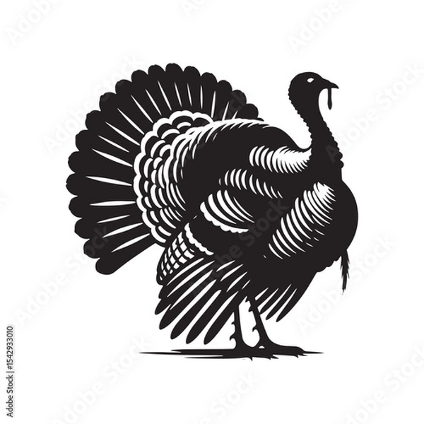 Fototapeta Rustic Wild Turkey Vector Silhouette Illustration – Striking Forest Bird in Profile with Distinct Feathers, Ideal for Wildlife Prints, Farm Logos, Country Artwork, and Outdoor Branding