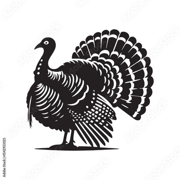 Fototapeta Rustic Wild Turkey Vector Silhouette Illustration – Striking Forest Bird in Profile with Distinct Feathers, Ideal for Wildlife Prints, Farm Logos, Country Artwork, and Outdoor Branding
