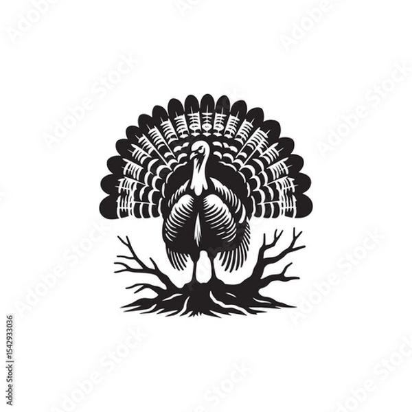 Fototapeta Rustic Wild Turkey Vector Silhouette Illustration – Striking Forest Bird in Profile with Distinct Feathers, Ideal for Wildlife Prints, Farm Logos, Country Artwork, and Outdoor Branding