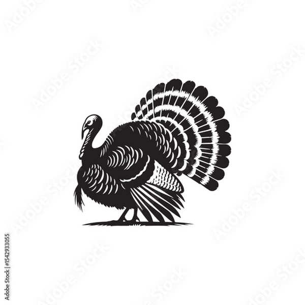 Fototapeta Rustic Wild Turkey Vector Silhouette Illustration – Striking Forest Bird in Profile with Distinct Feathers, Ideal for Wildlife Prints, Farm Logos, Country Artwork, and Outdoor Branding