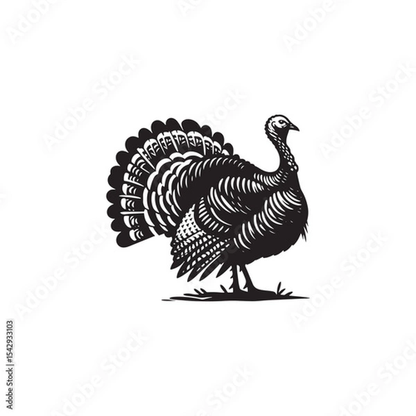 Fototapeta Majestic Wild Turkey Silhouette Vector Art – Bold Game Bird Design with Fanned Tail and Upright Stance, Perfect for Nature Themes, Hunting Graphics, and Rustic Decor

