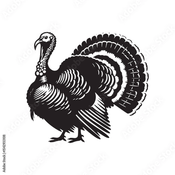 Fototapeta Majestic Wild Turkey Silhouette Vector Art – Bold Game Bird Design with Fanned Tail and Upright Stance, Perfect for Nature Themes, Hunting Graphics, and Rustic Decor

