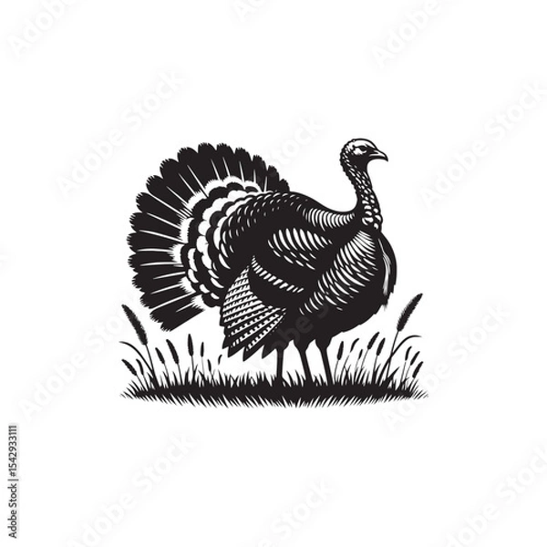 Fototapeta Majestic Wild Turkey Silhouette Vector Art – Bold Game Bird Design with Fanned Tail and Upright Stance, Perfect for Nature Themes, Hunting Graphics, and Rustic Decor

