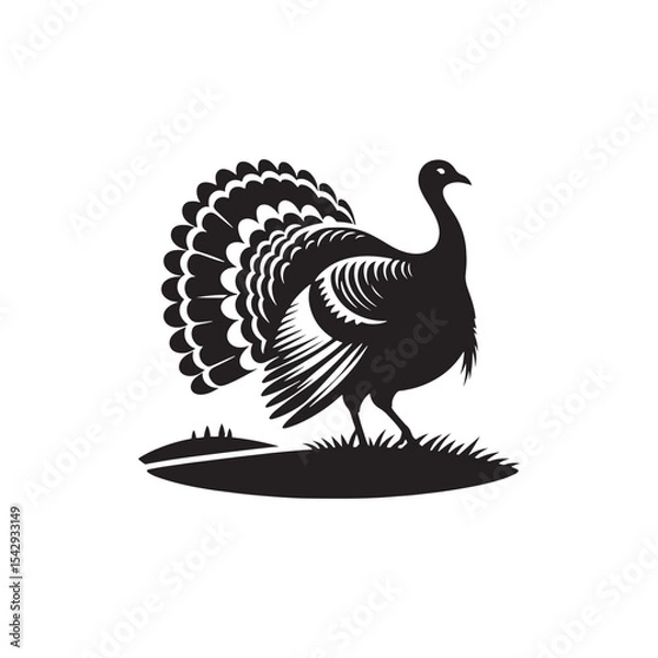 Fototapeta Majestic Wild Turkey Silhouette Vector Art – Bold Game Bird Design with Fanned Tail and Upright Stance, Perfect for Nature Themes, Hunting Graphics, and Rustic Decor

