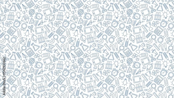 Fototapeta Seamless pattern of school supplies and educational objects in a doodle style on a white background
