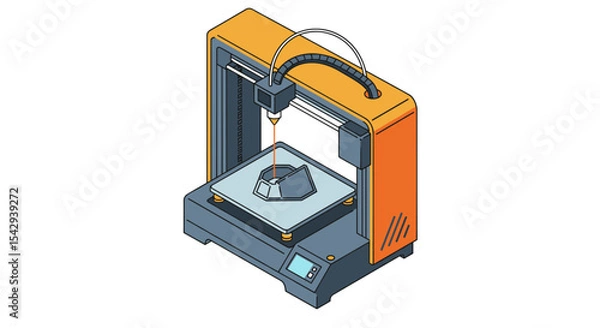Fototapeta 3d printing technology with modern 3d printer creating geometric object vector illustration isometric