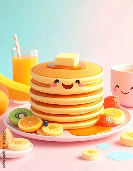 Fototapeta breakfast with pancake and orange juice
