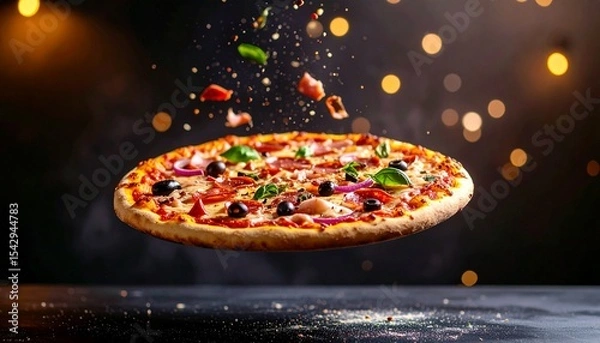 Fototapeta pizza with a black background