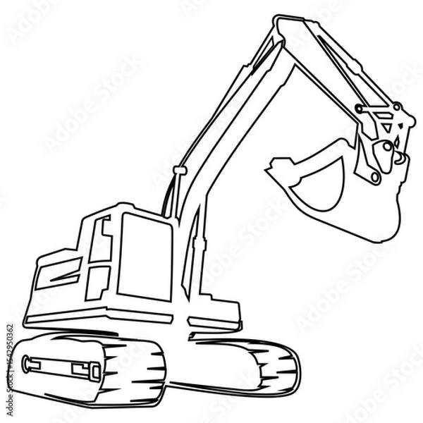 Fototapeta Excavator with Grapple Arm Vector Illustration Line Art