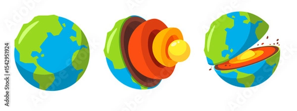 Fototapeta Colorful Illustration of Earth's Layers Showing Crust, Mantle, Outer Core, and Inner Core in Cross-Sectional View