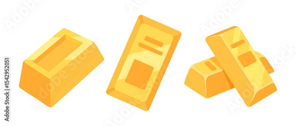 Obraz Illustrative Set of Gold Bars in Various Shapes and Angles on a White Background