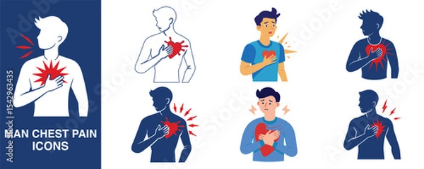 Obraz Man chest pain suffering from heart attack. Vector Illustration.