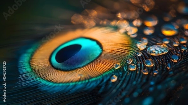Fototapeta A macro photo of a vibrant peacock feather