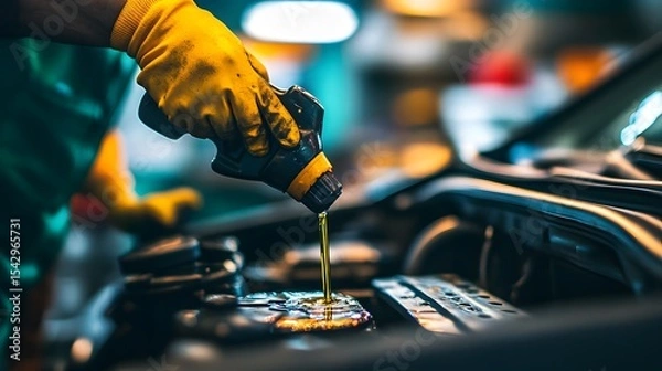 Fototapeta A mechanic inspecting the engine of a car