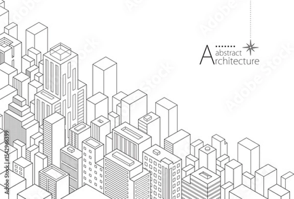 Fototapeta 3D illustration of imaginative abstract urban architecture in linear perspective.