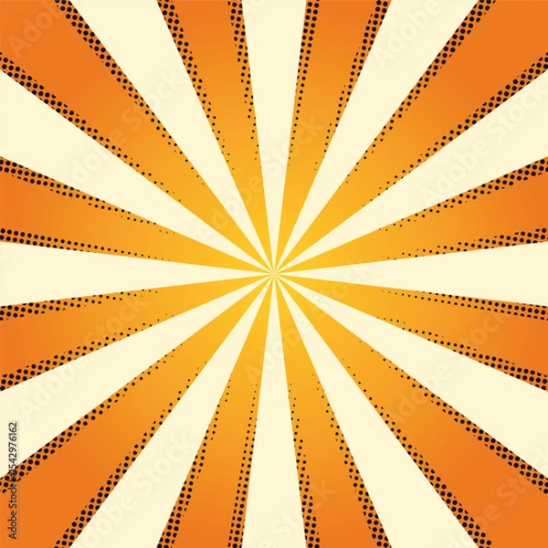 Obraz Comic Book Style Exploding Sun, Classic Striped Background, Comic Dotwork
