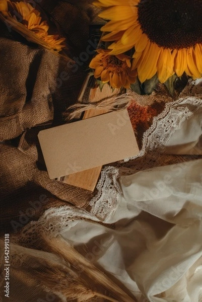 Fototapeta Elegant wedding and birthday card invitation ideas with sunflowers rustic setting stylish design nature-inspired