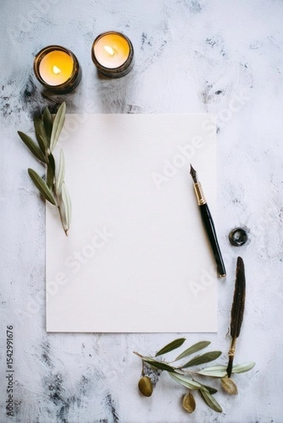 Fototapeta Elegant card invitation design for wedding or birthday celebration cozy atmosphere with candles and nature elements