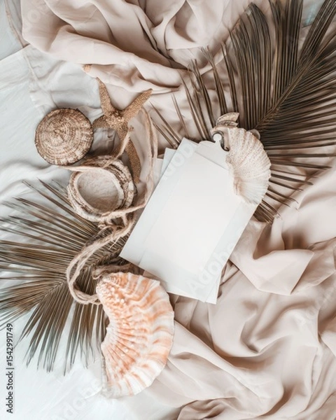 Fototapeta Elegant wedding and birthday card invitation ideas beach location stylish decor natural environment aesthetic viewpoint