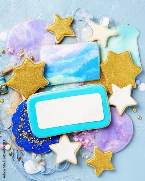 Fototapeta Creative wedding and birthday card invitation design colorful cookie art joyful celebration bright atmosphere