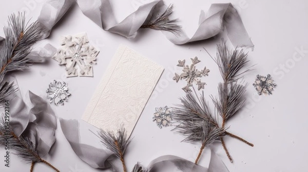 Fototapeta Elegant winter card invitation for wedding or birthday celebration snowy background creative design festive atmosphere