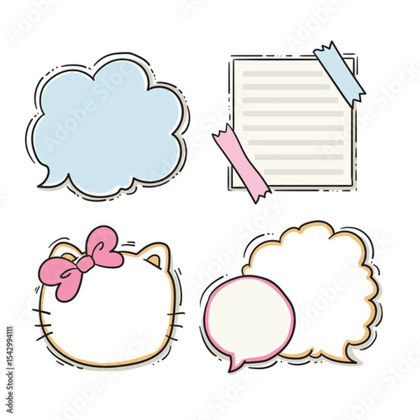 Fototapeta Set of cute hand drawn speech bubbles and tags
