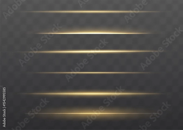 Obraz Line light and gold star beams in motion create a yellow glow with horizontal stripes. Bright and shiny sparkle effects ideal as an Overlay for energetic vector scenes