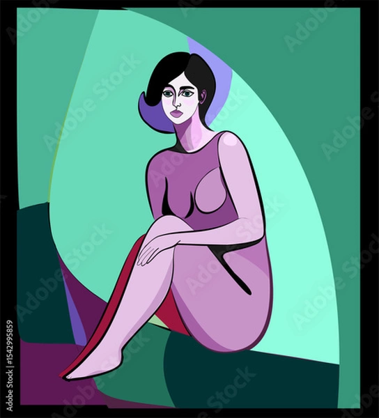 Fototapeta Colorful background, cubism art style,abstract sitting woman