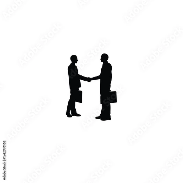 Obraz Silhouette of two colleagues shaking hands after a meeting on white background