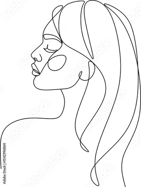 Fototapeta Woman abstract face, one line drawing. Hand drawn outline illustration. Continuous line. Portret female. Vector illustration